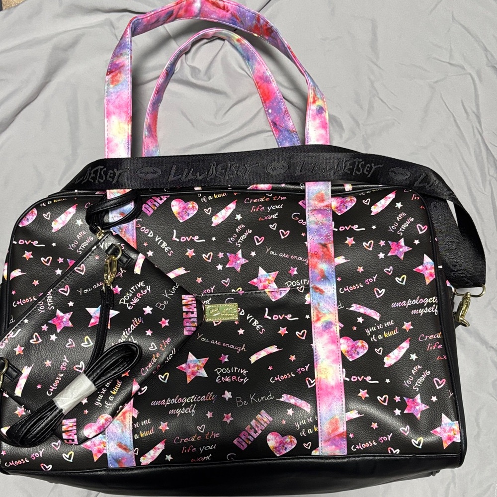 Betsey Johnson Black Bag with Pink and Purple Accents